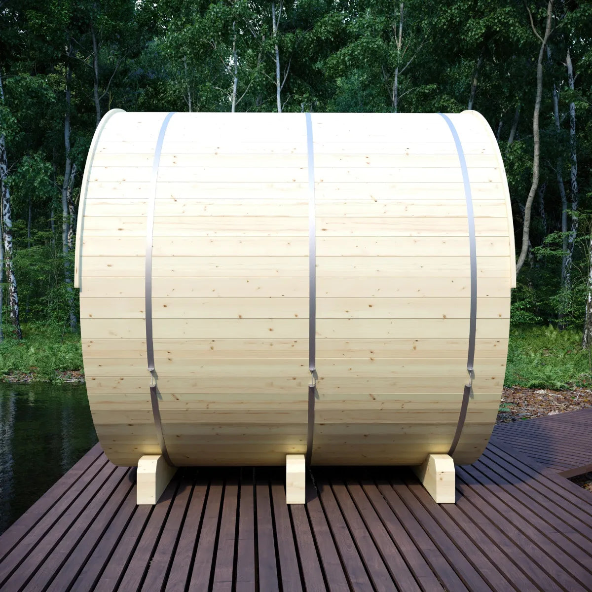 Finnish Sauna Builders Helsinki 4-Person Finnish Barrel Sauna with Terrace & WiFi Heater