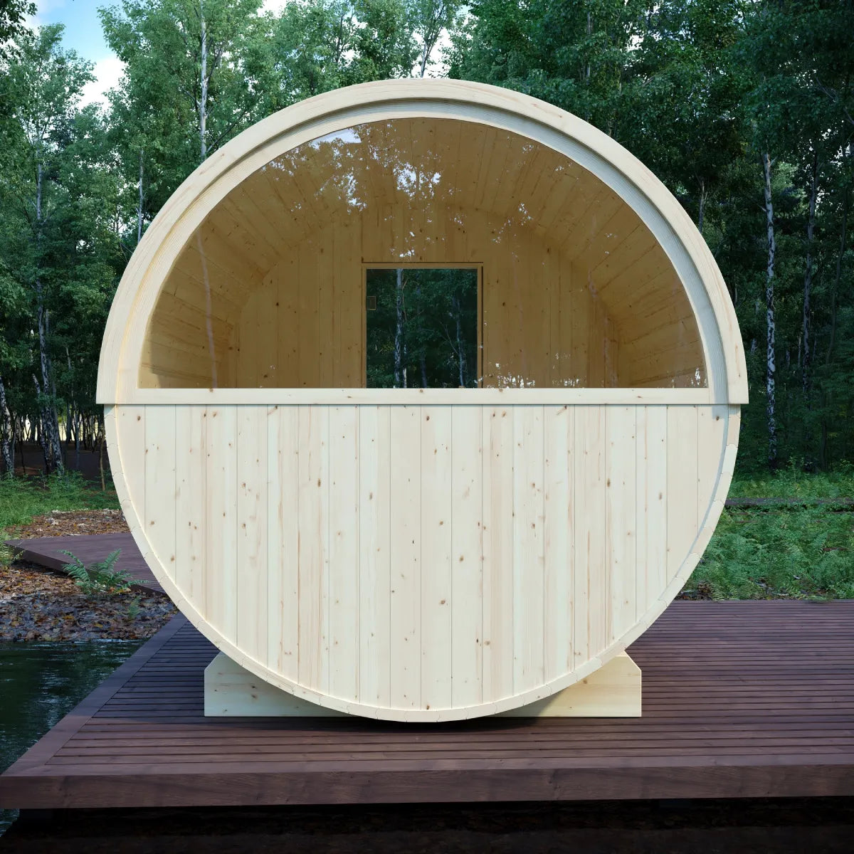 Finnish Sauna Builders Helsinki 4-Person Finnish Barrel Sauna with Terrace & WiFi Heater