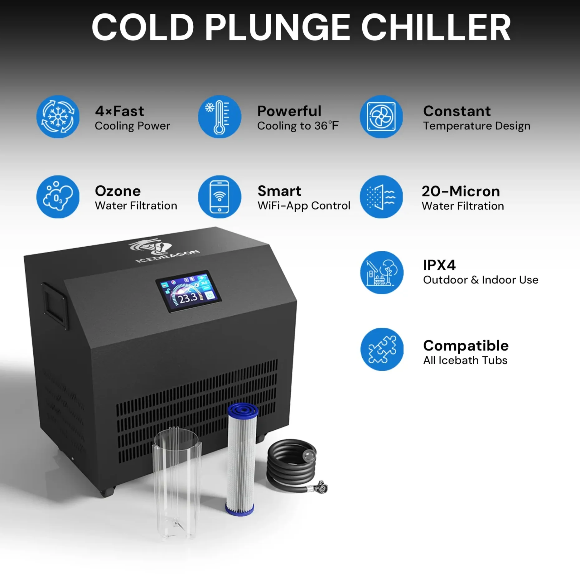 Ice Dragon Cold Plunge Tub Pro with 1 HP Smart Water Chiller