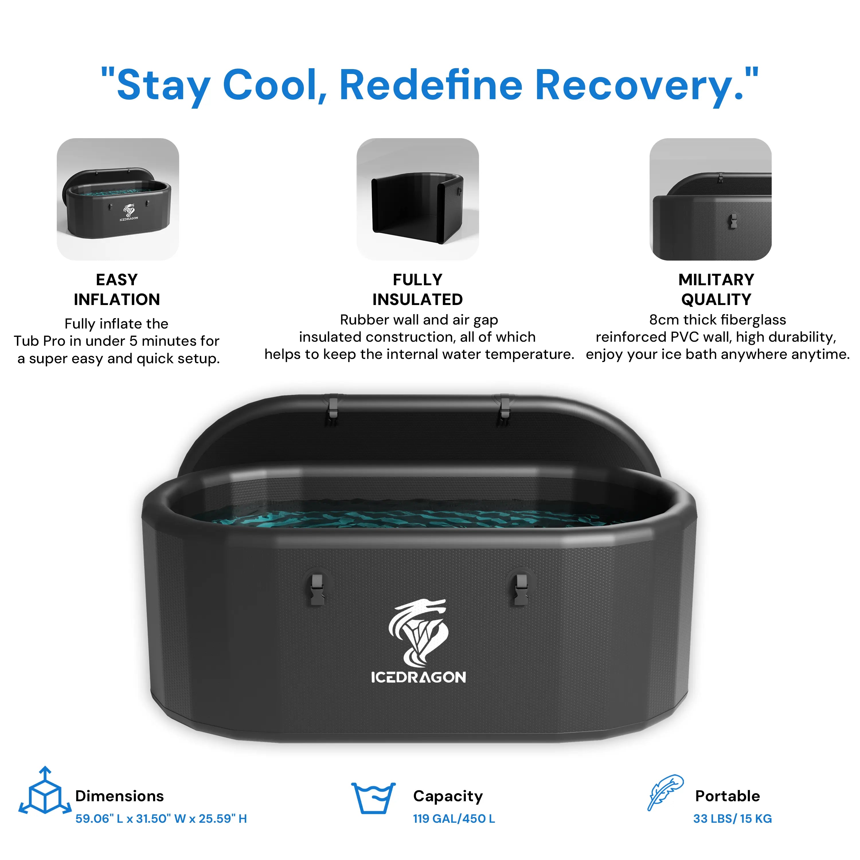 Ice Dragon Cold Plunge Tub Pro with 1.5HP Smart Water Chiller