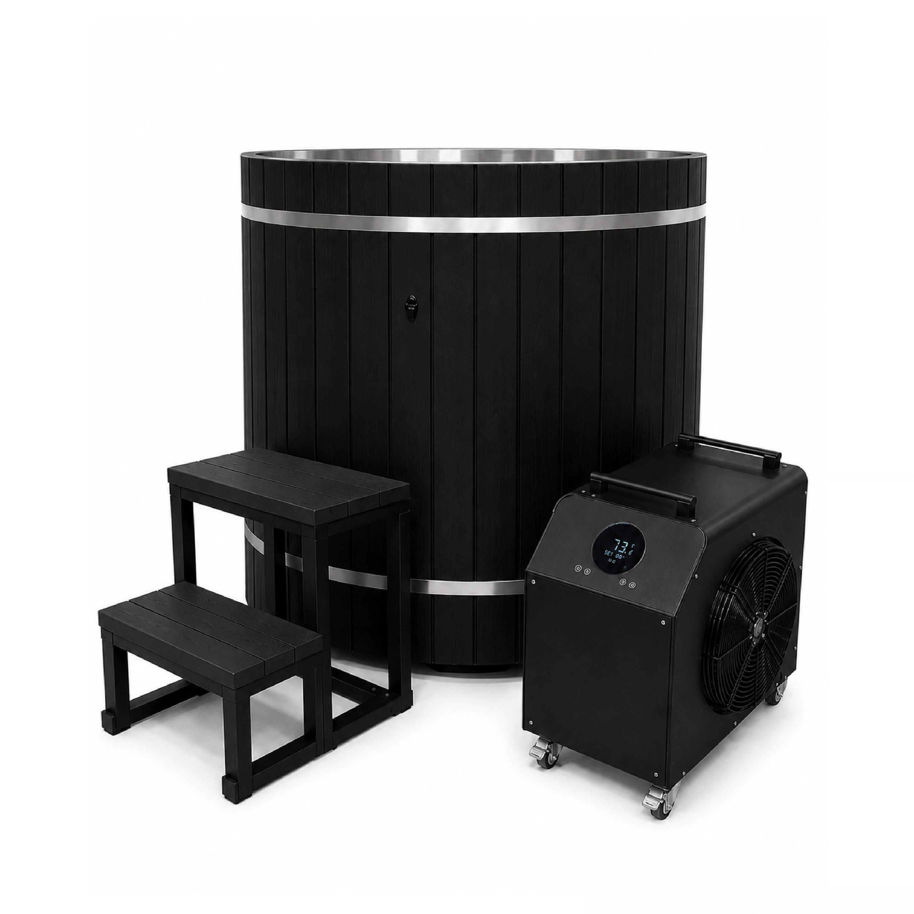 Dynamic Cold Therapy Barrel 304 Stainless Steel Cold Plunge - Black Exterior
