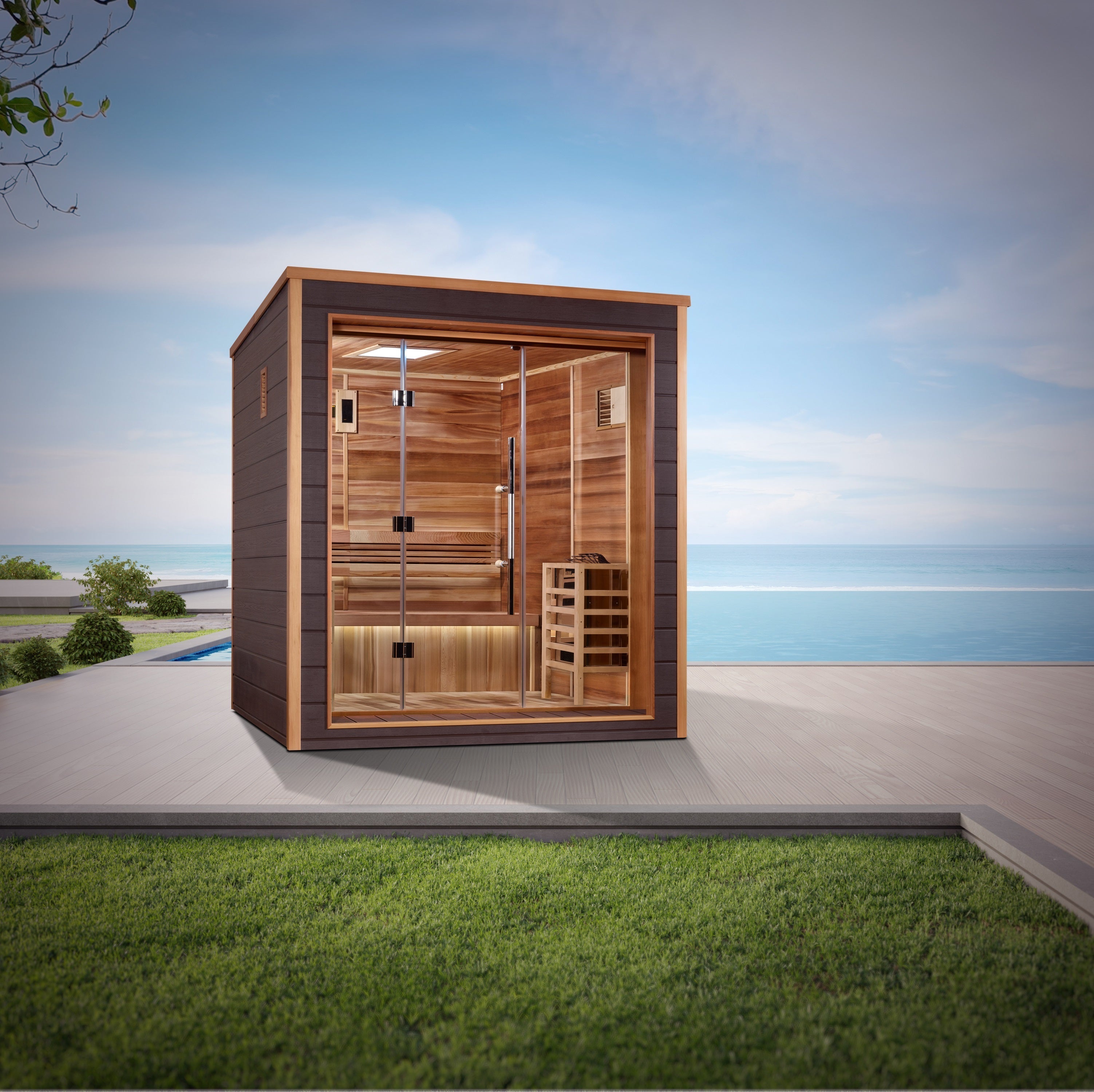 Golden Designs "Drammen" 3-Person Outdoor/Indoor Traditional Sauna (GDI-8203-01) | Natural Canadian Red Cedar