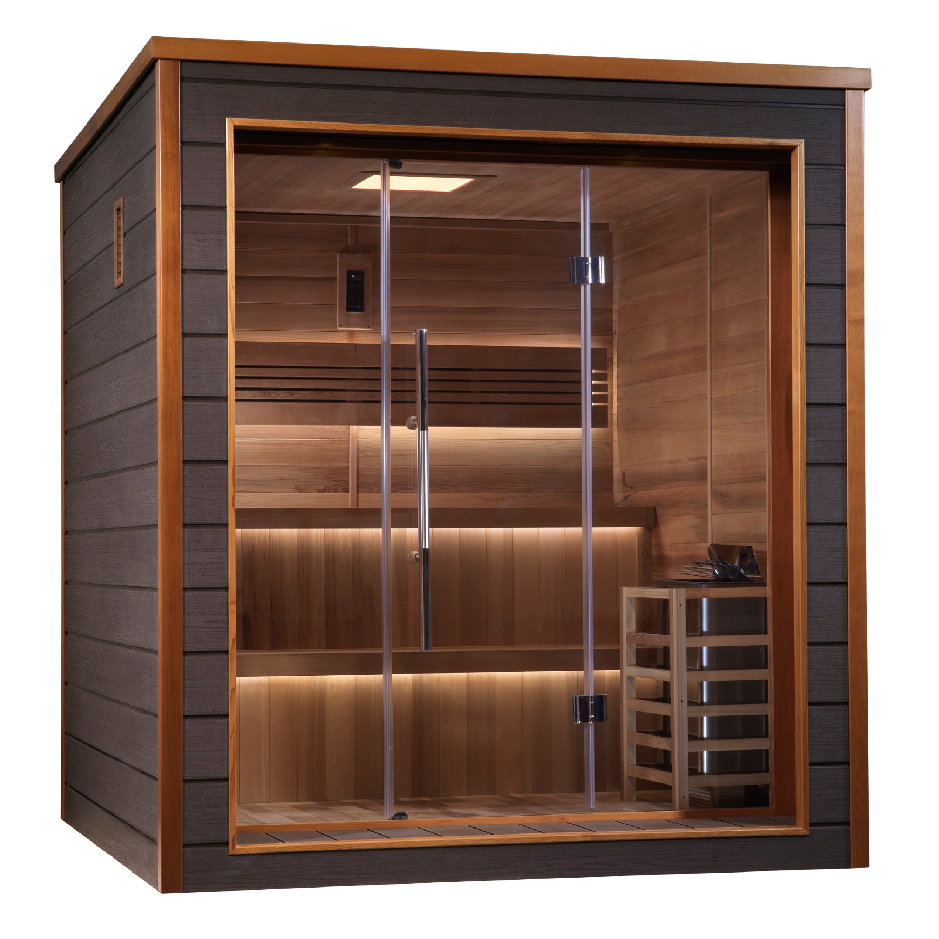 Golden Designs "Toledo" 6-Person Indoor Hybrid Sauna (GDI-8360-01) | Full Spectrum Infrared & Harvia Traditional Stove