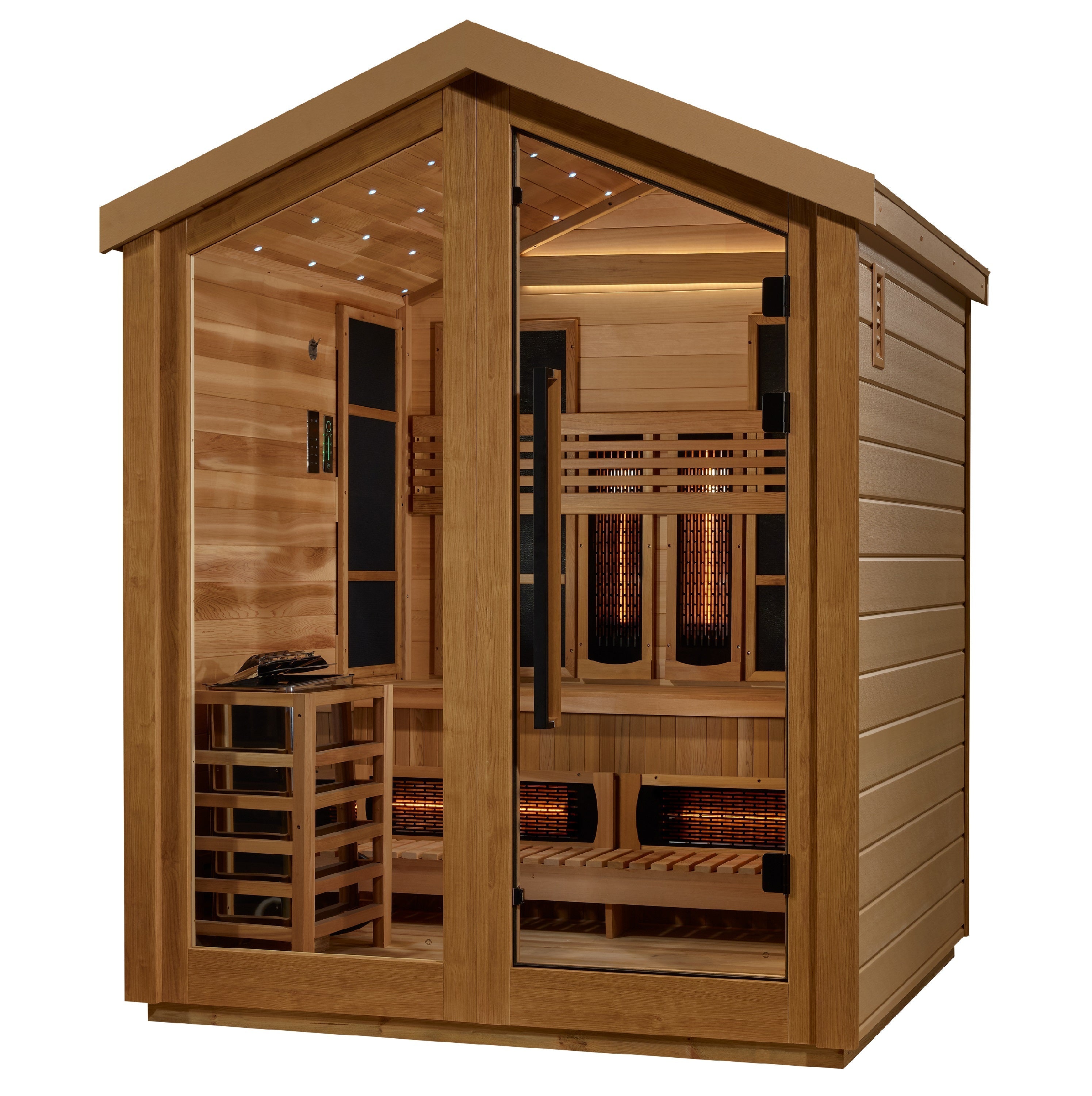 Golden Designs "Loviisa" 3-Person Barn Hybrid Outdoor Sauna (GDI-8523-01) | Full Spectrum Infrared & Traditional Stove