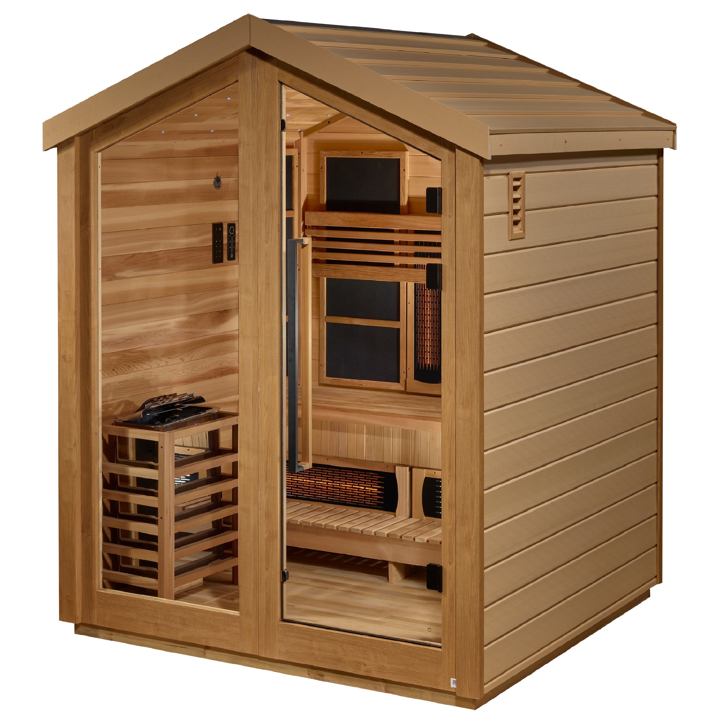 Golden Designs "Loviisa" 3-Person Barn Hybrid Outdoor Sauna (GDI-8523-01) | Full Spectrum Infrared & Traditional Stove