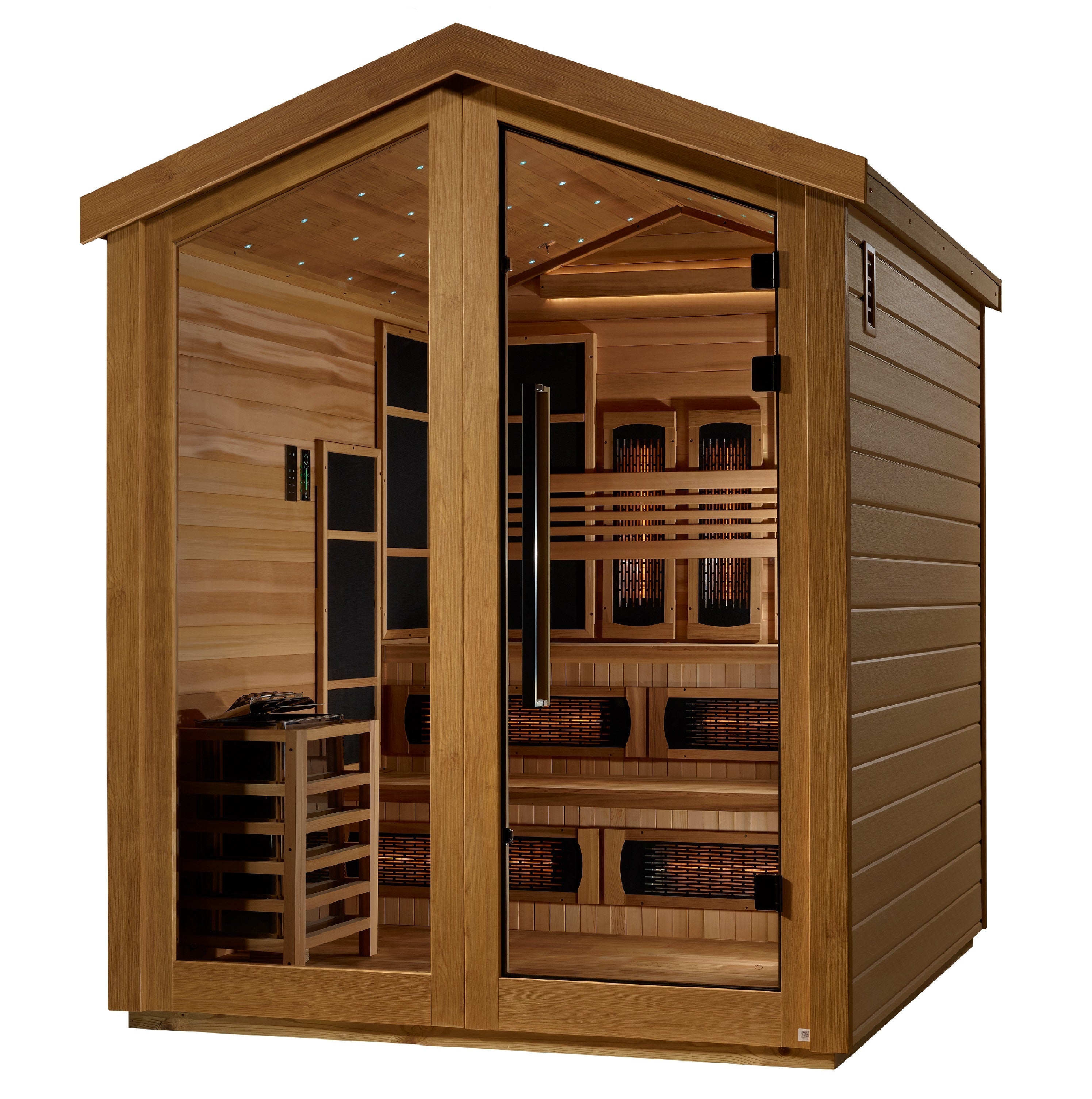 Golden Designs "Kaskinen" 6-Person Hybrid Outdoor Sauna (GDI-8526-01) | Full Spectrum Infrared & Traditional Stove
