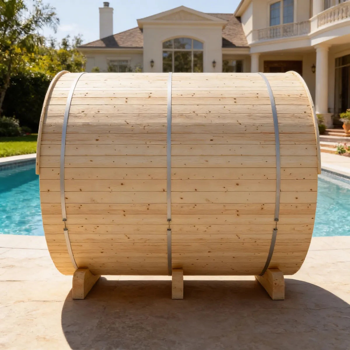 Finnish Sauna Builders Helsinki 4-Person Finnish Barrel Sauna with Terrace & WiFi Heater