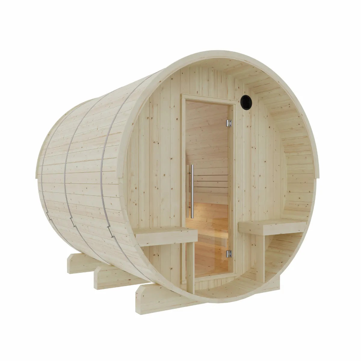 Finnish Sauna Builders Helsinki 4-Person Finnish Barrel Sauna with Terrace & WiFi Heater