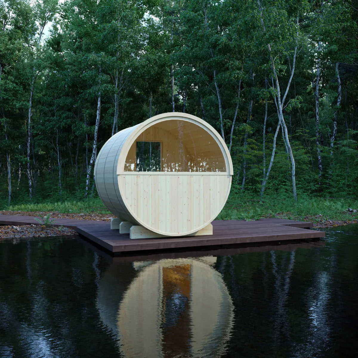 Finnish Sauna Builders Helsinki 4-Person Finnish Barrel Sauna with Terrace & WiFi Heater