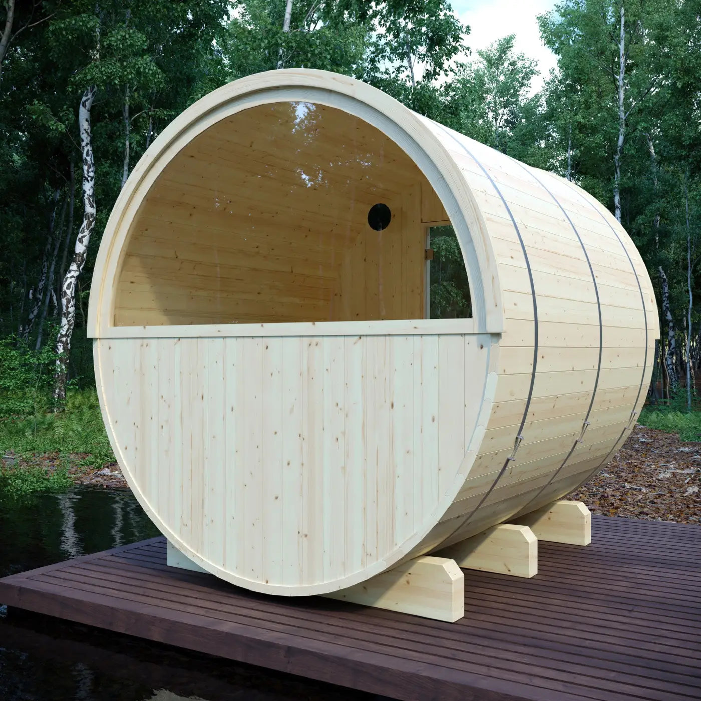 Finnish Sauna Builders Tampere 4-Person Finnish Barrel Sauna with WiFi Heater