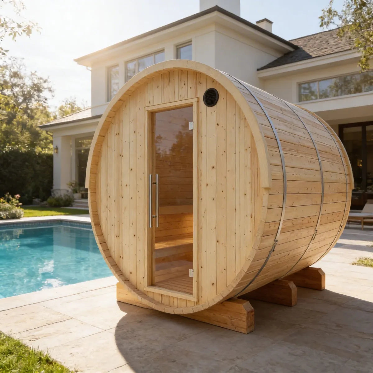 Finnish Sauna Builders Tampere 4-Person Finnish Barrel Sauna with WiFi Heater