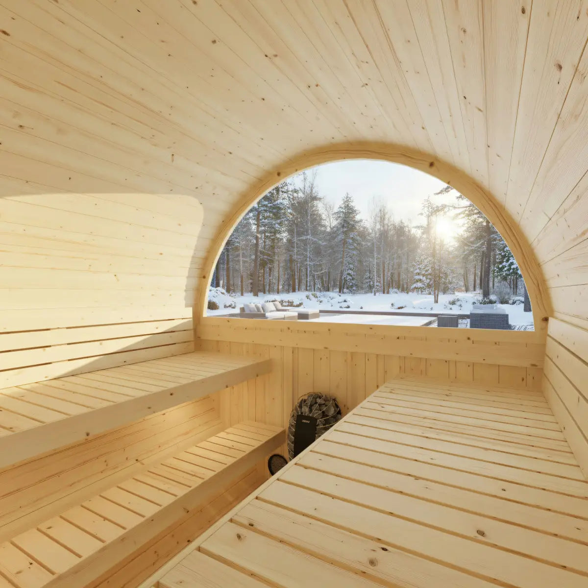 Finnish Sauna Builders Turku 6-Person Finnish Barrel Sauna with Terrace & WiFi Heater