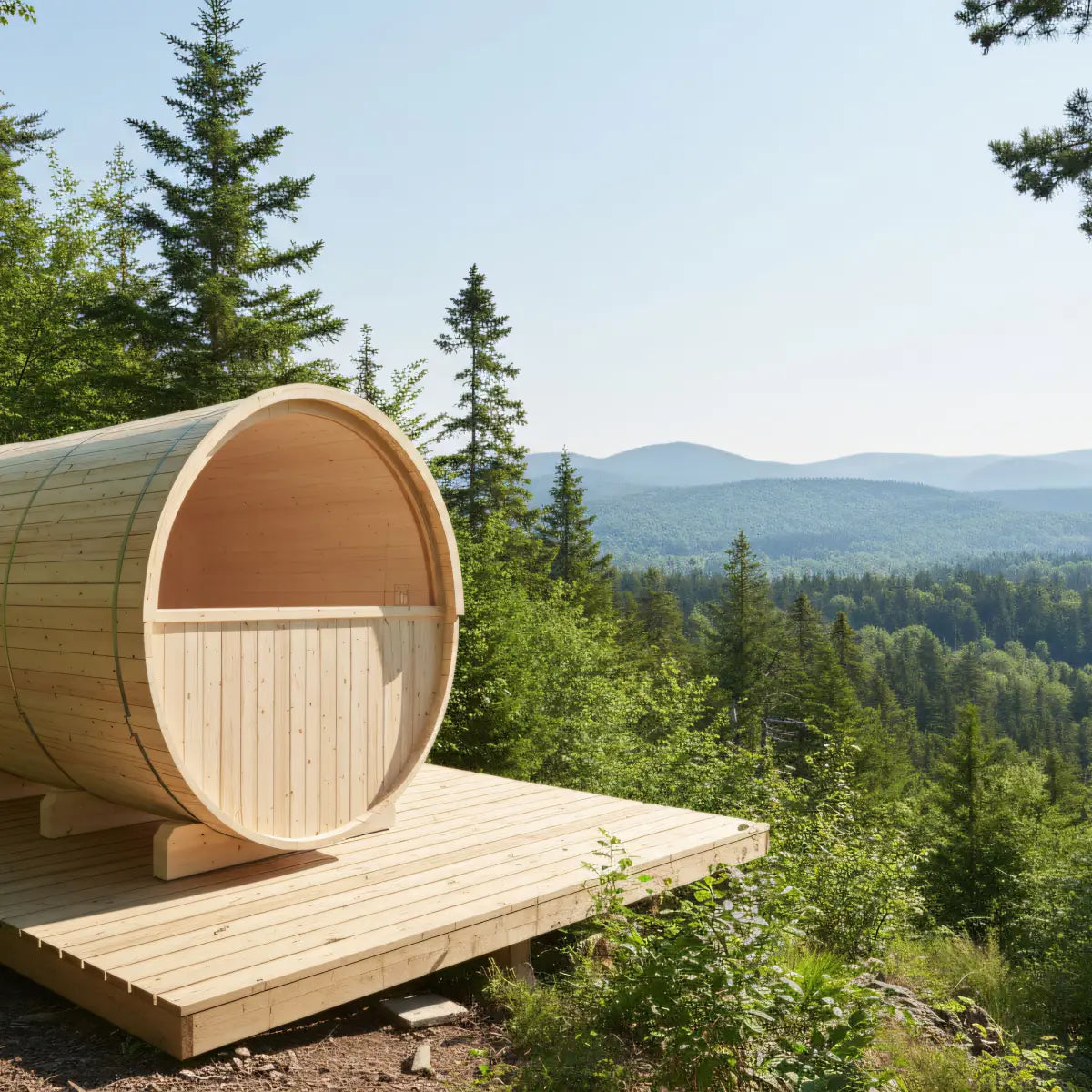 Finnish Sauna Builders Turku 6-Person Finnish Barrel Sauna with Terrace & WiFi Heater