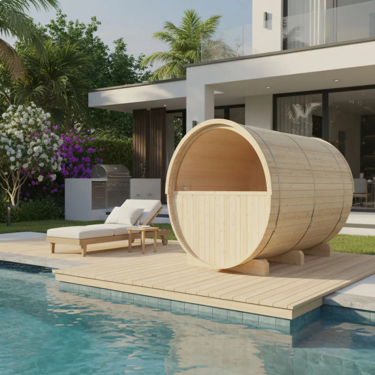 Finnish Sauna Builders Turku 6-Person Finnish Barrel Sauna with Terrace & WiFi Heater