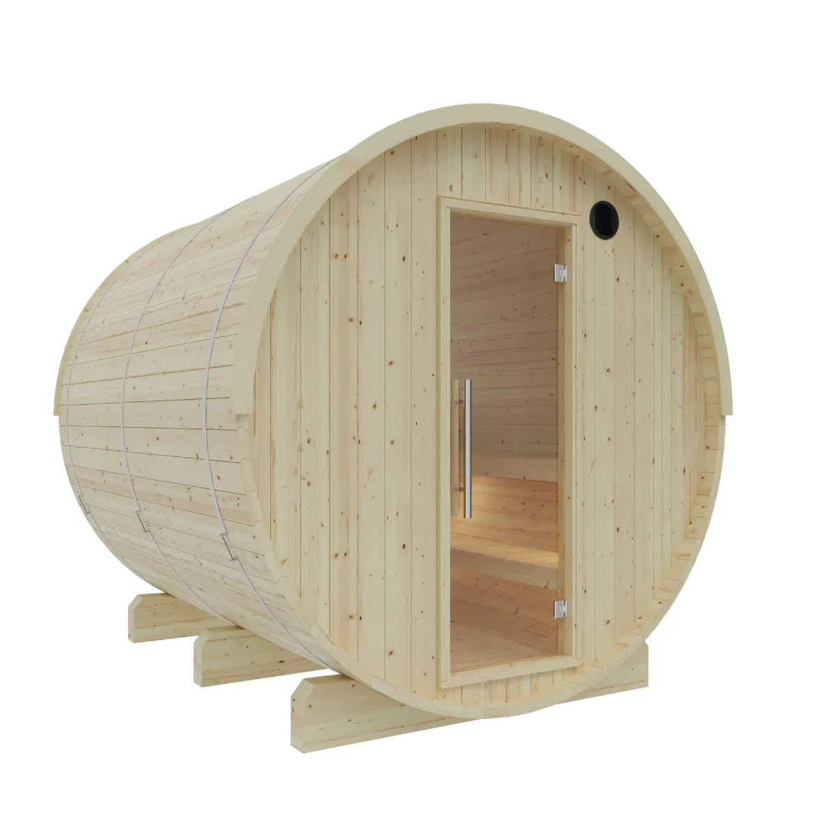 Finnish Sauna Builders Vassa 6-Person Finnish Barrel Sauna with Terrace & WiFi Heater